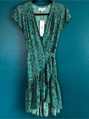 XIX Palms Teal Floral Wrap Dress